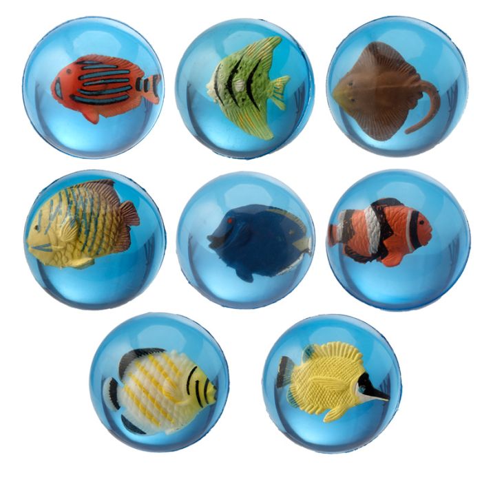 Balles rebondissantes poissons tropicaux 3D bocal plastique