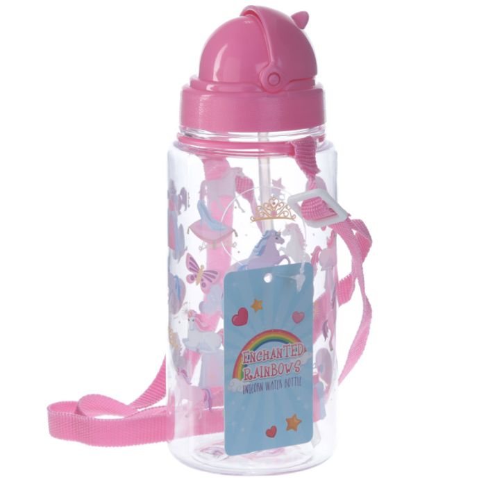Bouteille d'Eau (Gourde) Enfant 450ml avec Paille & Cordon Enchanted Rainbow - Licorne
