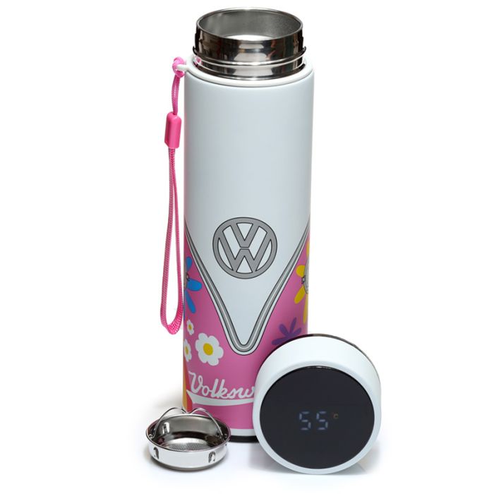 Bouteille Isolée (Gourde) en Acier Inoxydable avec Thermomètre Digital pour Boissons Chaudes ou Froides Volkswagen - Van Bus Combi VW T1 Summer Love