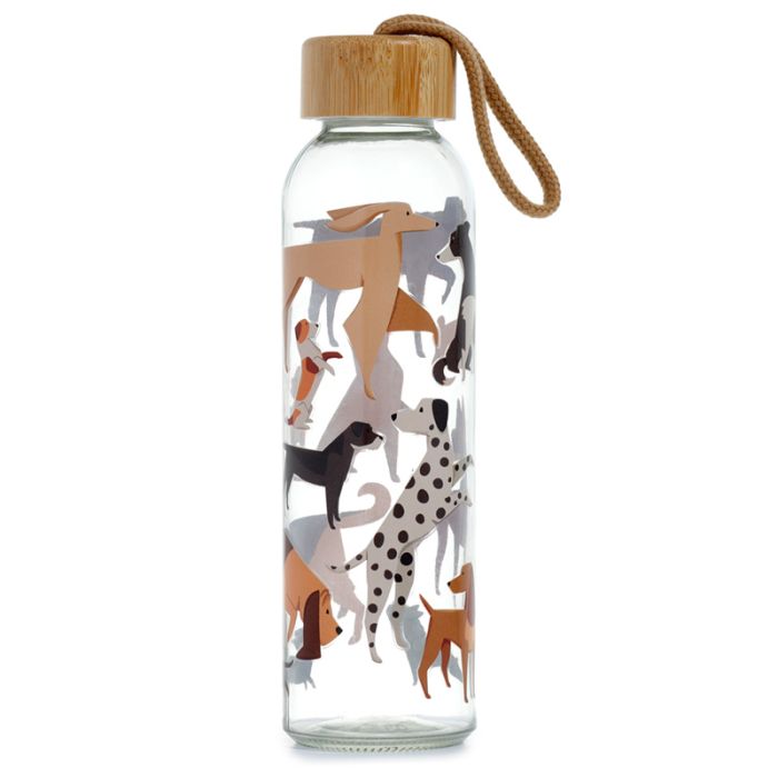 Bouteille en Verre (Gourde) 500ml avec Bouchon Bambou Barks - Chiens
