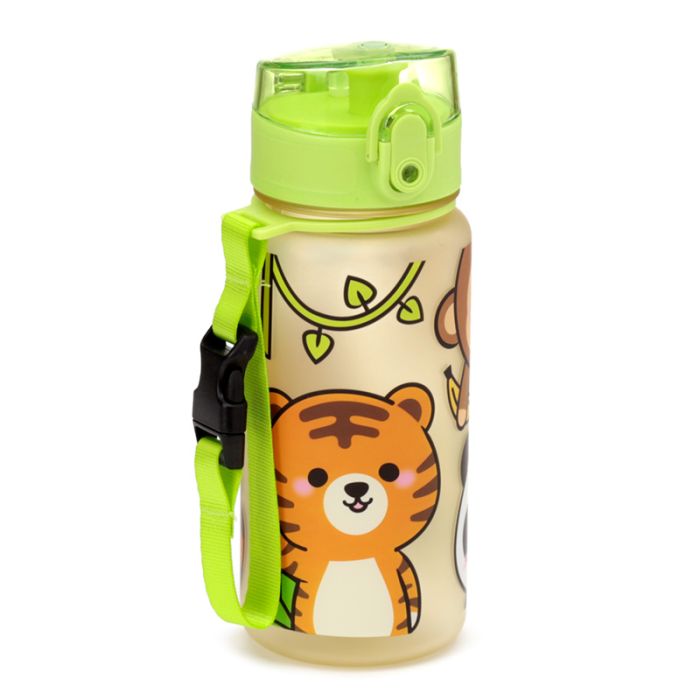 Bouteille (Gourde) Enfant 350ml en Plastique Renforcé avec Couvercle à Bouton-poussoir - Adormals - Animaux Sauvages