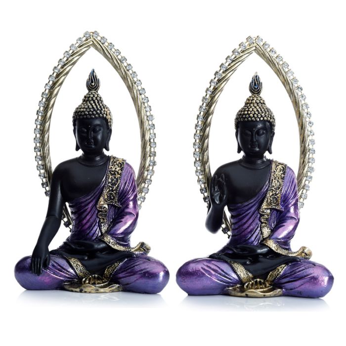 Figurine Bouddha Thailandais Noir & Violet - Meditation