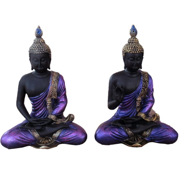 Figurine Bouddha Thailandais Noir & Violet - Lotus