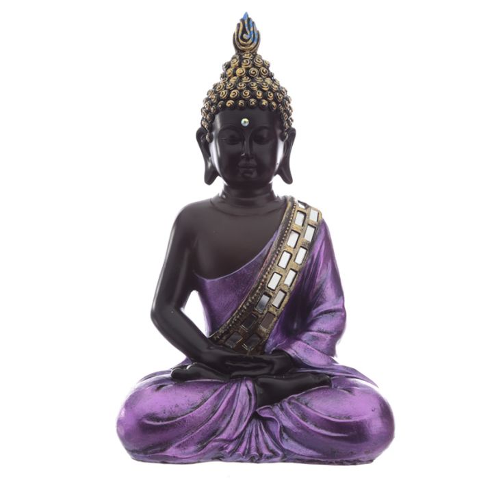 Figurine Bouddha Thailandais Noir & Violet - Contemplation