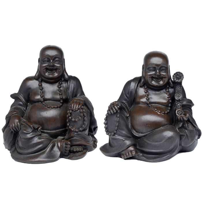 Figurine Effet Bois Brossé Peace of the East - Bouddha Porte-bonheur