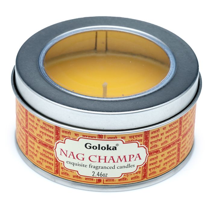 Bougie à la Cire de Soja dans Boîte en Etain Goloka - Nag Champa
