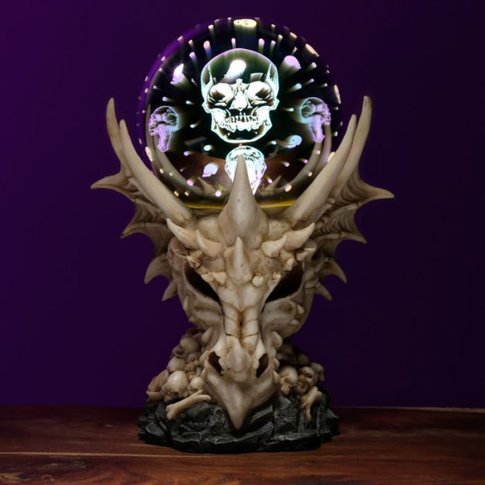 Figurine Tête de Dragon avec Orbe Métallique LED