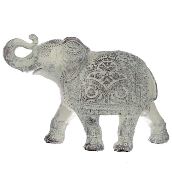 Figurine Elephant Thailandais Sculpté à Pâtine Blanche
