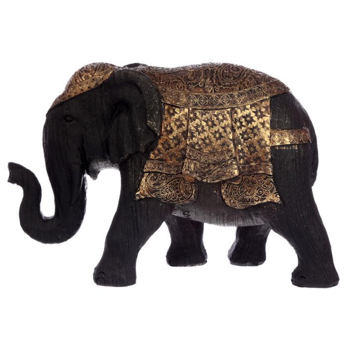 Figurine Elephant Thailandais Pâtine Noire & Dorée (Moyenne)
