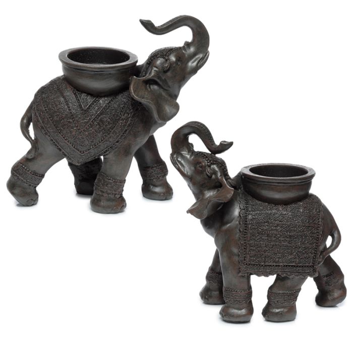 Porte-bougie Peace of the East - Elephant Effet Bois avec Porte-bougie sur Dos