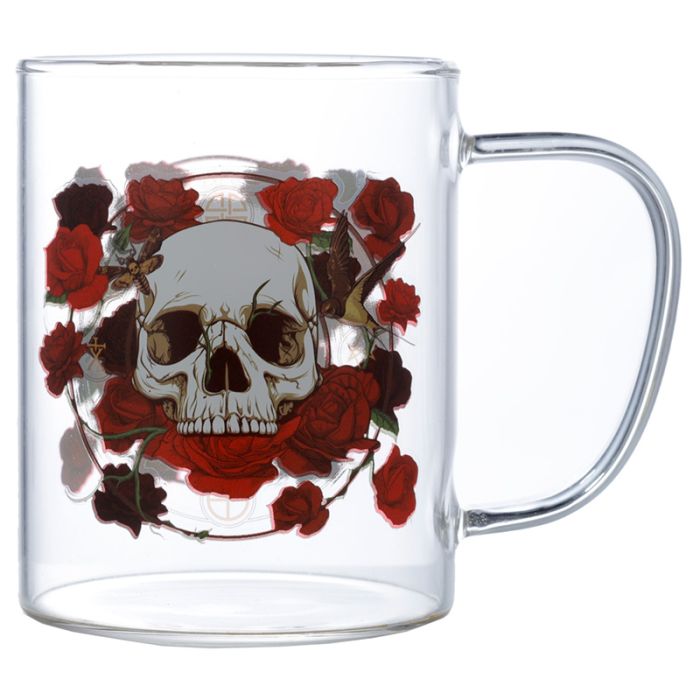 Mug en Verre Skull & Roses - Crâne