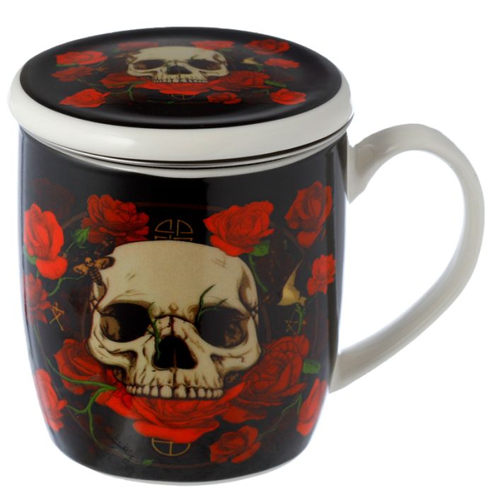 Mug Porcelaine avec Infuseur et Couvercle Skulls and Roses - Crânes