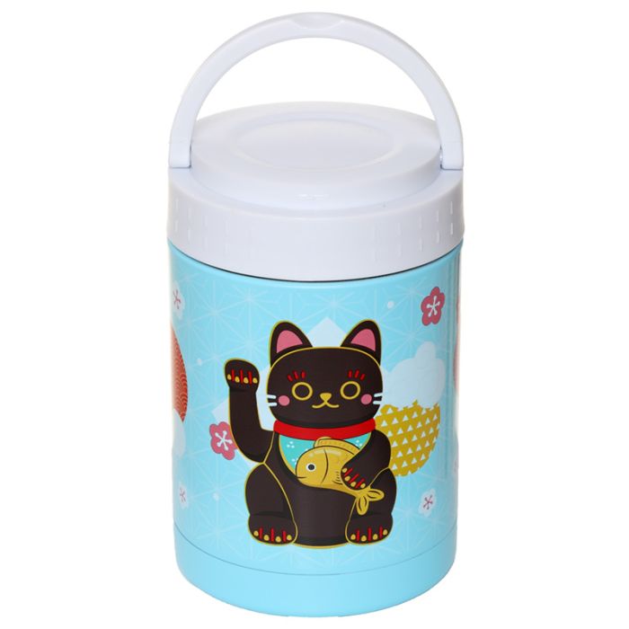 Pot à Collation Isolé ou Boîte Repas en Acier Inoxydable 500ml Maneki Neko - Chat Porte-bonheur