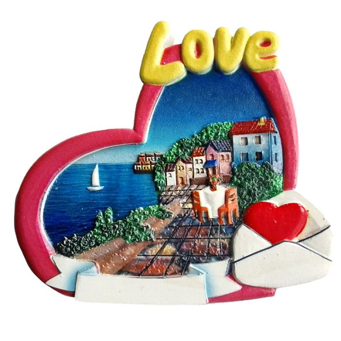 Aimant Souvenir Impression 3D Bord de Mer - Lettre d'Amour et Cœur