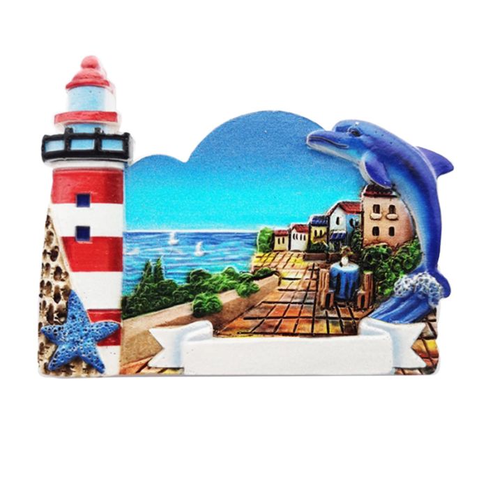Aimant Souvenir 3D Bord de Mer - Phare et Dauphin
