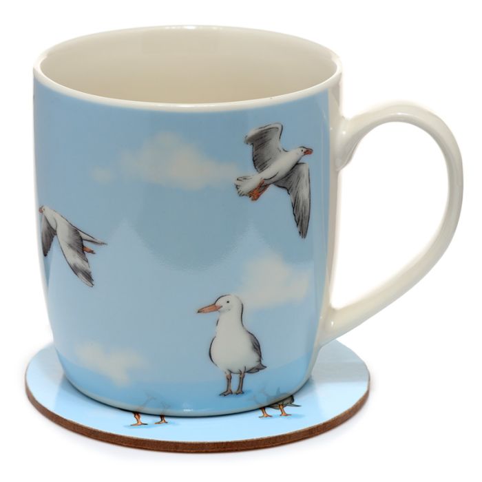 Ensemble Mug Porcelaine & Dessous de Verre Mer - Mouette et Bouée
