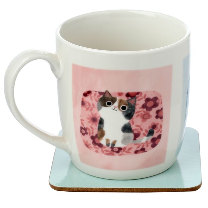 Ensemble Mug Porcelaine & Dessous de Verre Angie Rozelaar Planet Cat - Chat