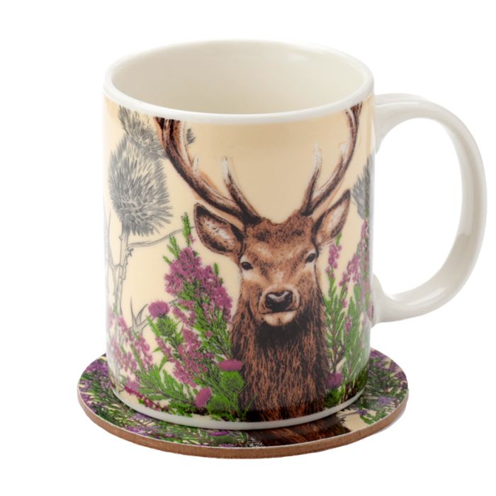 Ensemble Mug Porcelaine & Dessous de Verre Wild Stag - Cerf de Noël