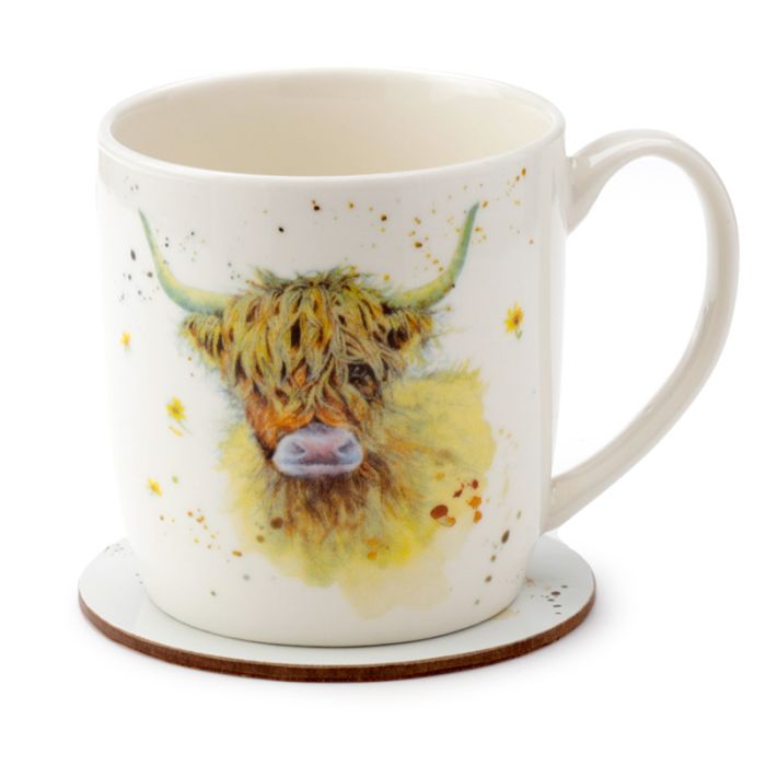 Ensemble Mug Porcelaine & Dessous de Verre Jan Pashley Highland Coo Cow - Vache