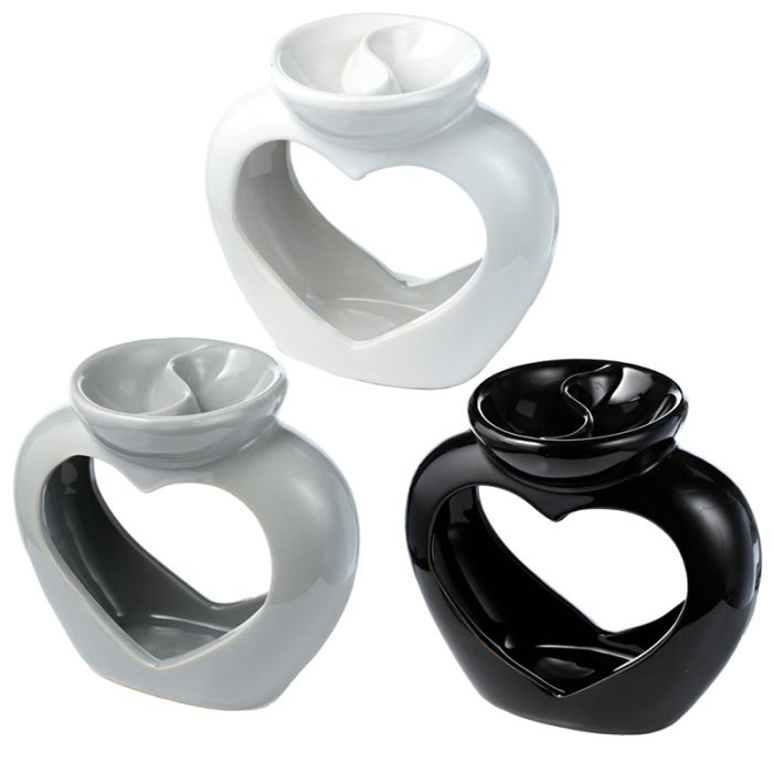 Brûleur à Huile & Fondant de Cire en Céramique - Cœur avec Séparateur de Parfums