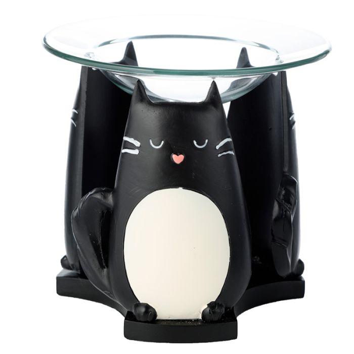 Brûleur à Huile & Fondant de Cire en Résine avec Coupelle en Verre Feline Fine - Chat