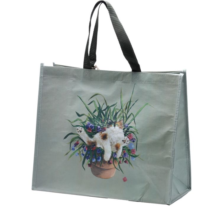 Sac de Courses en Plastique Recyclé rPET Kim Haskins - Chat Fleurs