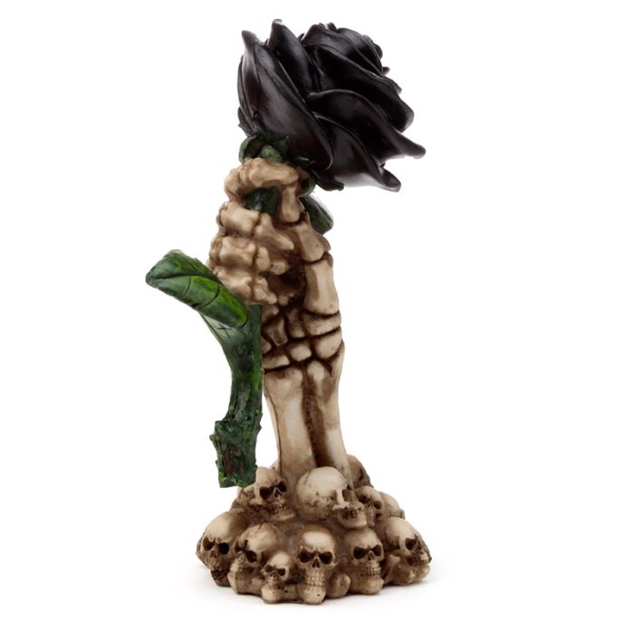 Figurine de Décoration - Main de Squelette et Rose Noire