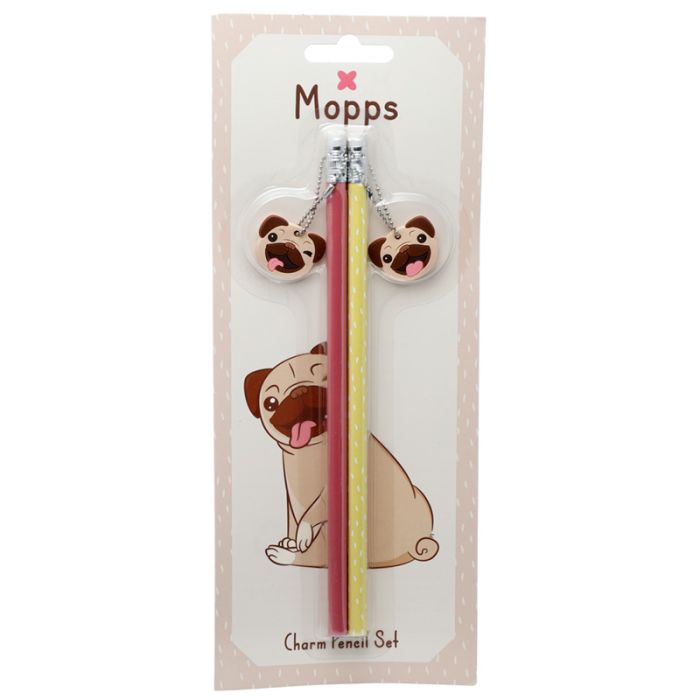 Lot de 2 Stylos avec Décorations PVC Mopps - Chien Carlin