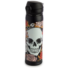Bouteille Isolée (Gourde) 450ml en Acier Inoxydable avec Couvercle à Bouton-poussoir Boissons Chaudes ou Froides Skulls and Roses - Crâne Bouteille Isolée (Gourde) 450ml en Acier Inoxydable avec Couvercle à Bouton-poussoir Boissons Chaudes ou Froides Skulls and Roses - Crâne