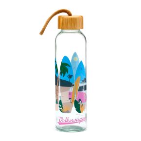 Bouteille en Verre (Gourde) 500ml avec Bouchon Bambou - Volkwagen- Van Bus Combi VW T1 The Waves are Calling Bouteille en Verre (Gourde) 500ml avec Bouchon Bambou - Volkwagen- Van Bus Combi VW T1 The Waves are Calling
