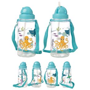 Bouteille d'Eau (Gourde) Enfant 450ml avec Paille & Cordon Sealife - Vie Marine Bouteille d'Eau (Gourde) Enfant 450ml avec Paille & Cordon Sealife - Vie Marine