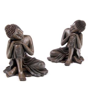 Bouddha Thai Effet Bois, Tête sur genou Bouddha Thai Effet Bois, Tête sur genou