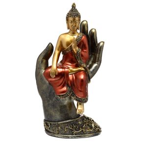 Figurine Bouddha Thailandais Rouge et Doré sur Main Figurine Bouddha Thailandais Rouge et Doré sur Main