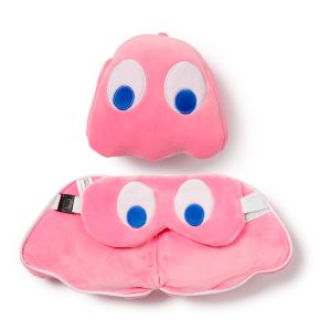 Coussin de Voyage Relaxeazzz Peluché 2-en-1 avec Masque Yeux Pac Man - Fantôme Rose Coussin de Voyage Relaxeazzz Peluché 2-en-1 avec Masque Yeux Pac Man - Fantôme Rose