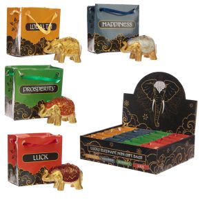 Eléphant Porte-Bonheur Doré Avec Sac Eléphant Porte-Bonheur Doré Avec Sac