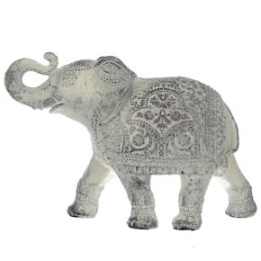 Figurine Elephant Thailandais Sculpté à Pâtine Blanche Figurine Elephant Thailandais Sculpté à Pâtine Blanche