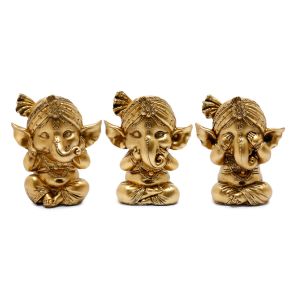 Set of 3 Gold Ganesh Hear No Speak No See No Evil Set of 3 Gold Ganesh Hear No Speak No See No Evil