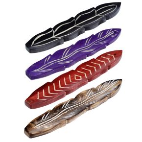 Porte-encens Attrape-cendres Bois de Manguier pour Bâtons d'Encens - Plume Sculptée Porte-encens Attrape-cendres Bois de Manguier pour Bâtons d'Encens - Plume Sculptée