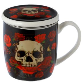 Mug Porcelaine avec Infuseur et Couvercle Skulls and Roses - Crânes Mug Porcelaine avec Infuseur et Couvercle Skulls and Roses - Crânes