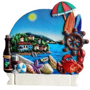 Aimant Souvenir Impression 3D Bord de Mer - Village, Crabe et Coquillages Aimant Souvenir Impression 3D Bord de Mer - Village, Crabe et Coquillages