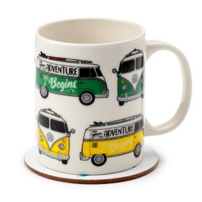 Ensemble Mug Porcelaine & Dessous de Verre Volkswagen - Van Bus Combi VW T1 Ensemble Mug Porcelaine & Dessous de Verre Volkswagen - Van Bus Combi VW T1