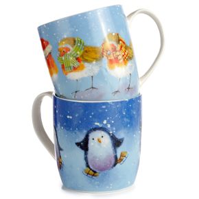 Ensemble 2 Mugs Porcelaine de Noël Jan Pashley - Oiseau Rouge-gorge et Pingouins à Patins Ensemble 2 Mugs Porcelaine de Noël Jan Pashley - Oiseau Rouge-gorge et Pingouins à Patins