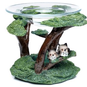 Brûleur à Huile & Fondant de Cire en Résine avec Coupelle en Verre - Hibou Chouette