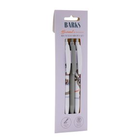 Lot de 3 Stylos en plastique recyclé (RABS) Barks Bertrand, le Bouledogue Français Lot de 3 Stylos en plastique recyclé (RABS) Barks Bertrand, le Bouledogue Français