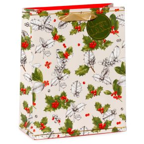 Sac Cadeau Noël Plantes Hivernales - Branche de Houx (Grand) Sac Cadeau Noël Plantes Hivernales - Branche de Houx (Grand)