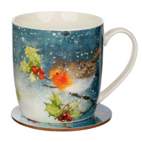 Ensemble Mug Porcelaine & Dessous de Verre Jan Pashley - Rouge-gorge de Noël Ensemble Mug Porcelaine & Dessous de Verre Jan Pashley - Rouge-gorge de Noël