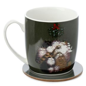 Ensemble Mug Porcelaine & Dessous de Verre Kim Haskins - 12 Chats pour Noël Ensemble Mug Porcelaine & Dessous de Verre Kim Haskins - 12 Chats pour Noël