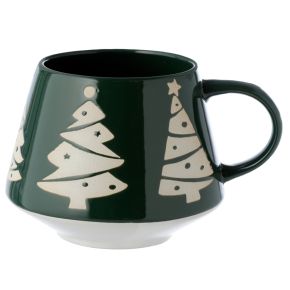 Mug en Grès Cérame à Relief - Sapin de Noël sur Fond Verni Vert Mug en Grès Cérame à Relief - Sapin de Noël sur Fond Verni Vert