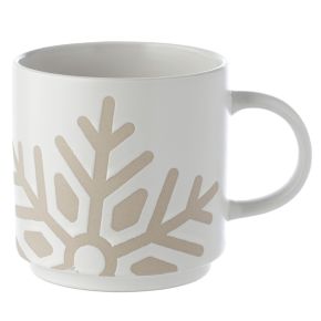 Mug en Grès Cérame à Relief - Noël & Flocon de Neige sur Fond Verni Blanc Mug en Grès Cérame à Relief - Noël & Flocon de Neige sur Fond Verni Blanc